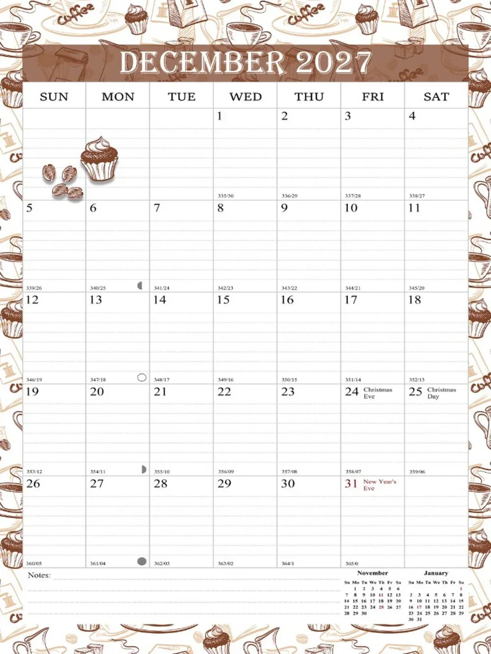 2027 Wall Calendar Spiral-bound Twin-Wire Binding - 12 Months 8.5